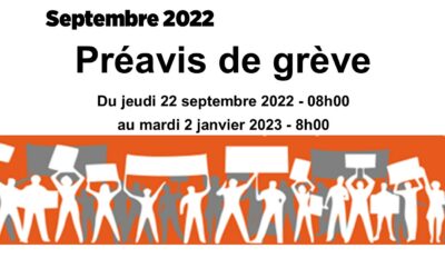 Préavis grève 22/09/2022 au 02/01/2023